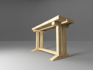 Pine wood bench inspired by Japanese style joinery and clouds.